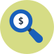 Icon of a magnifying glass with a dollar sign in it.